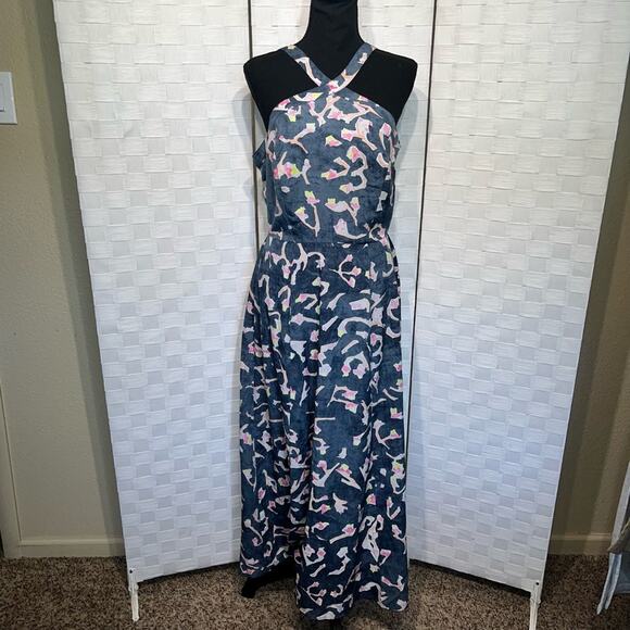 Cabi #5269 Blue Floral Auora Watercolor Halter Maxi Dress Size 8 - Picture 1 of 16